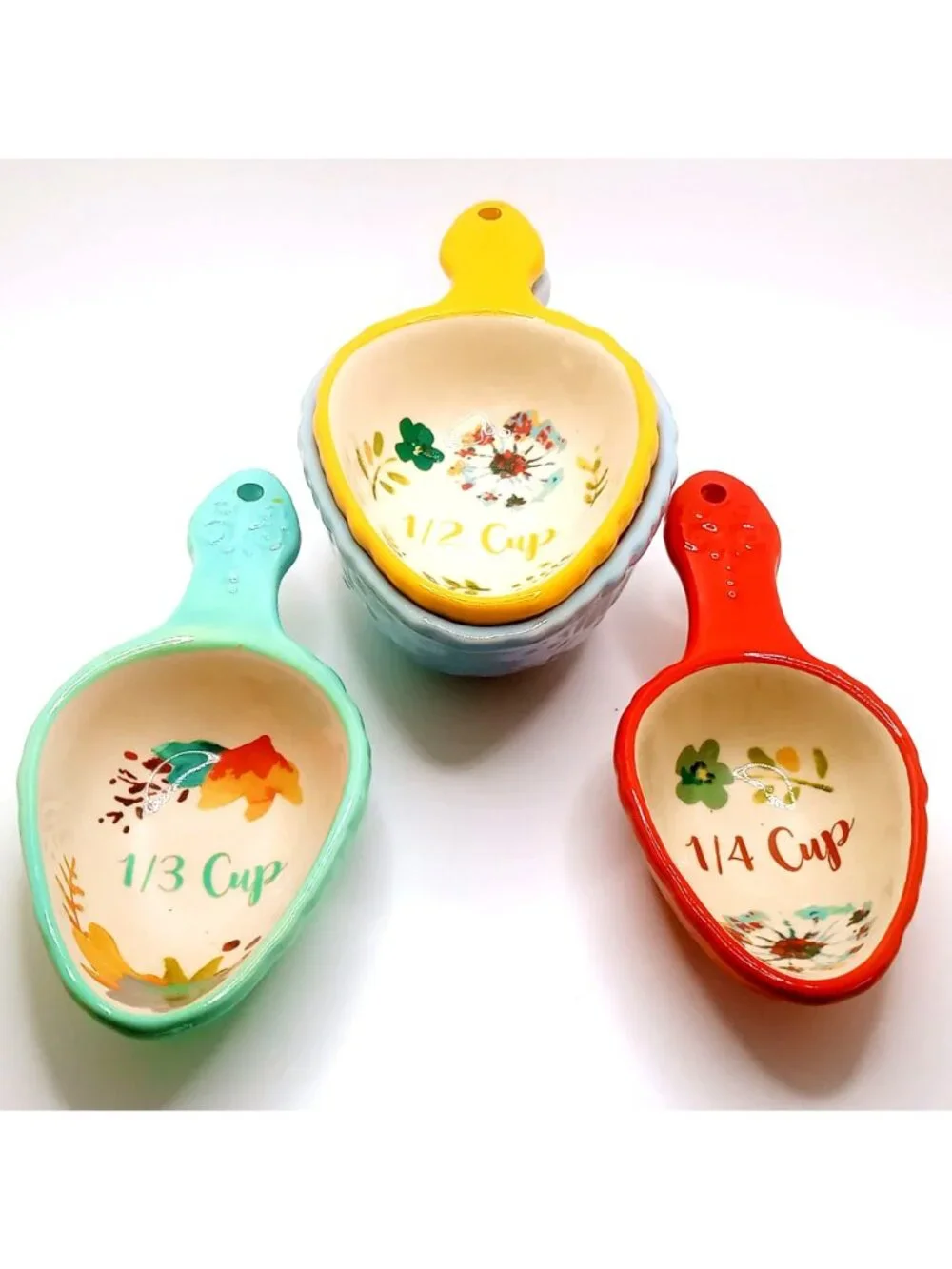Pioneer Woman Willow Stoneware Measuring Spoon Scoop Set 4 Floral Kitchen Decor